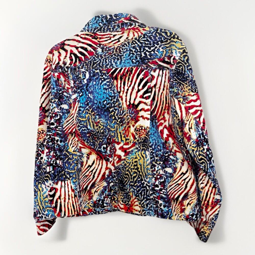 Chico's Women's Long Sleeve Multicolor Jean Jacket Size 3 Red White Blue - Picture 2 of 8